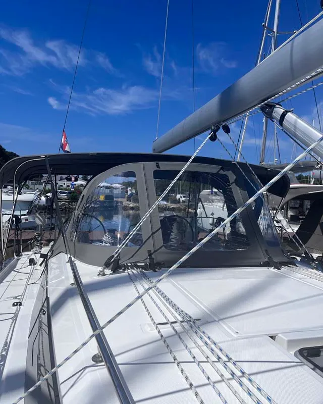 Deck of Mojito, a Bavaria C38 sailboat at Grad Pula, Croatia