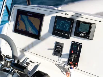Cockpit of Marlin, a Marlin 790 Dynamic motorboat at Grad Vodice, Croatia
