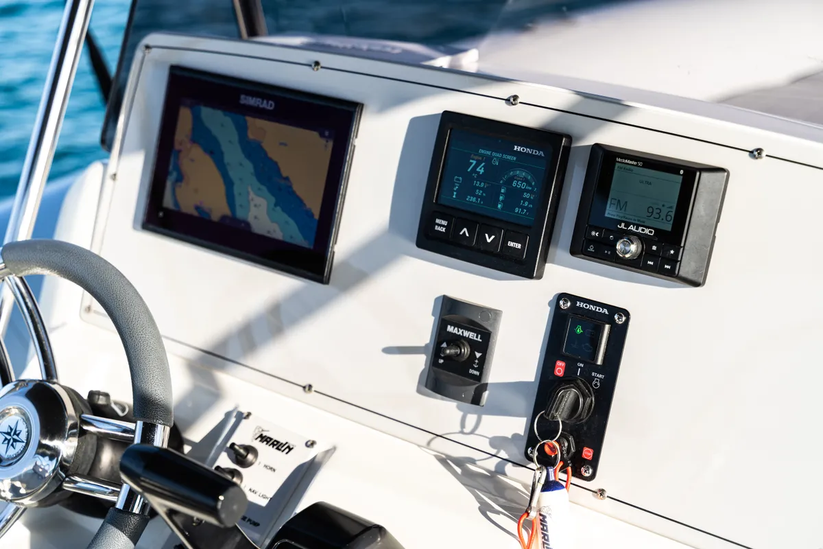 Cockpit of Marlin, a Marlin 790 Dynamic motorboat at Grad Vodice, Croatia