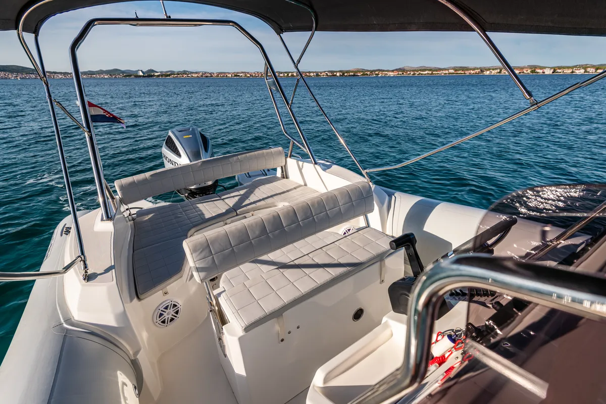 Deck of Marlin, a Marlin 790 Dynamic motorboat at Grad Vodice, Croatia