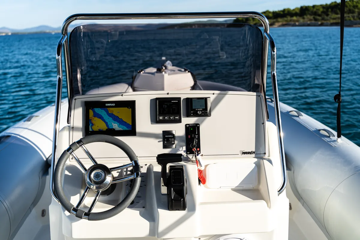 Cockpit of Marlin, a Marlin 790 Dynamic motorboat at Grad Vodice, Croatia