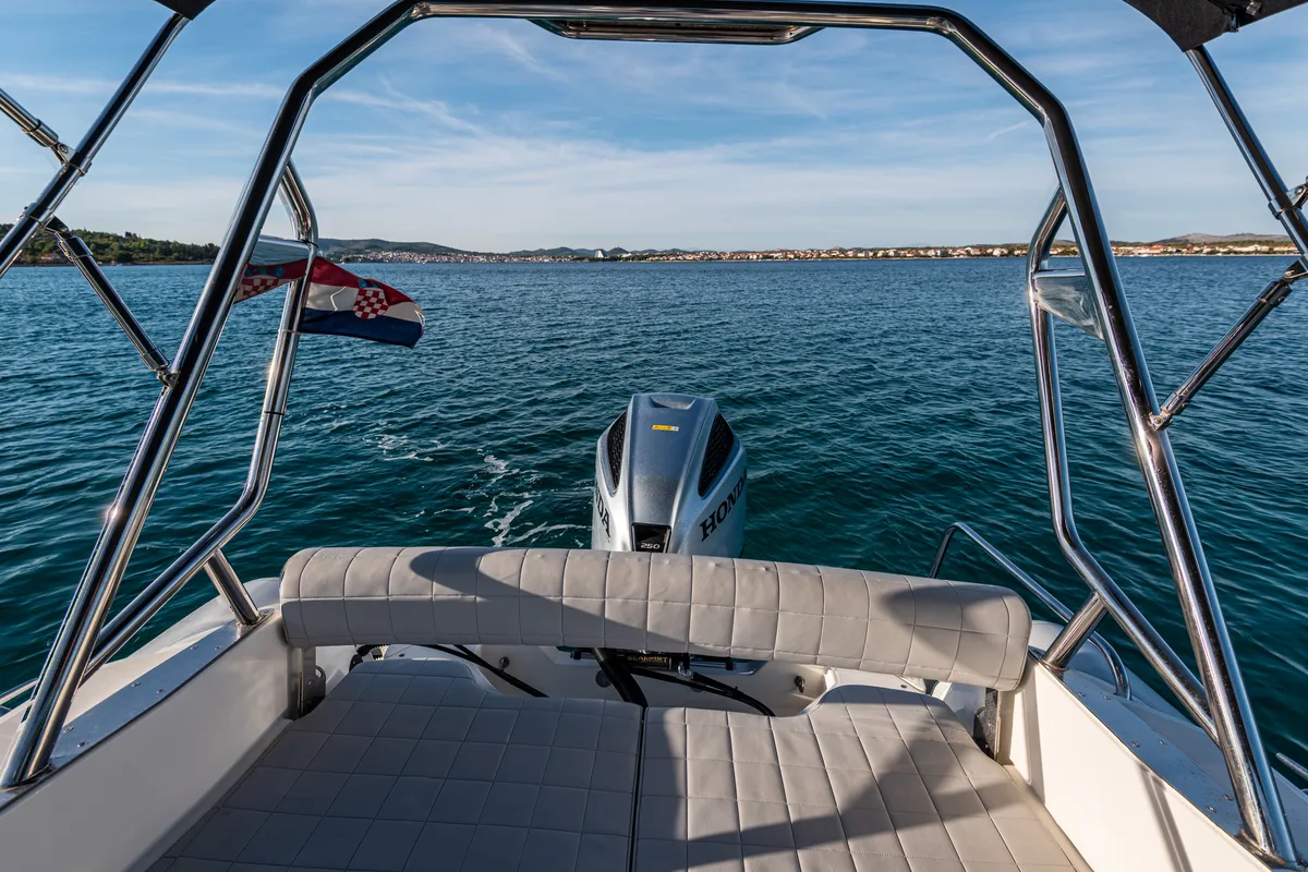 Deck of Marlin, a Marlin 790 Dynamic motorboat at Grad Vodice, Croatia