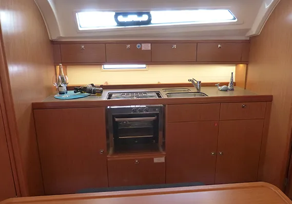 Galley of Nessuna Distrazione, a Bavaria Cruiser 41 sailboat at Procida, Italy