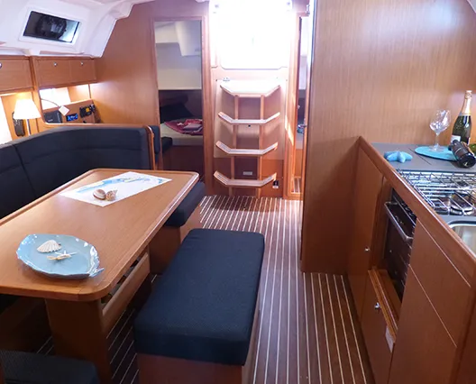 Salon of Nessuna Distrazione, a Bavaria Cruiser 41 sailboat at Procida, Italy