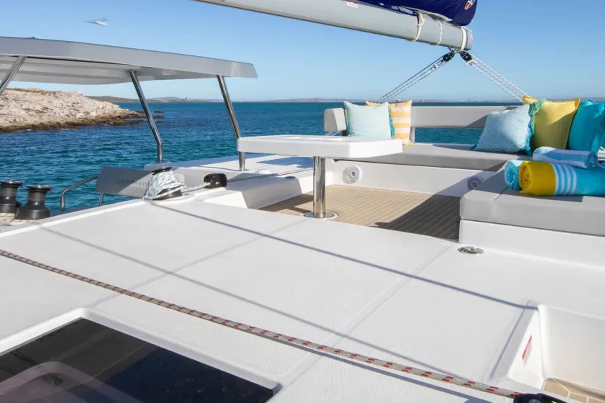 Deck of Moorings 4200/3 Exclusive Plus, a Leopard 42 catamaran at Road Town, British Virgin Islands