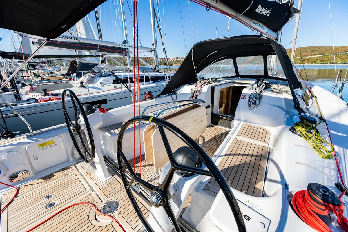 Cockpit of Carla, a Dehler 38 SQ sailboat at Punat, Croatia
