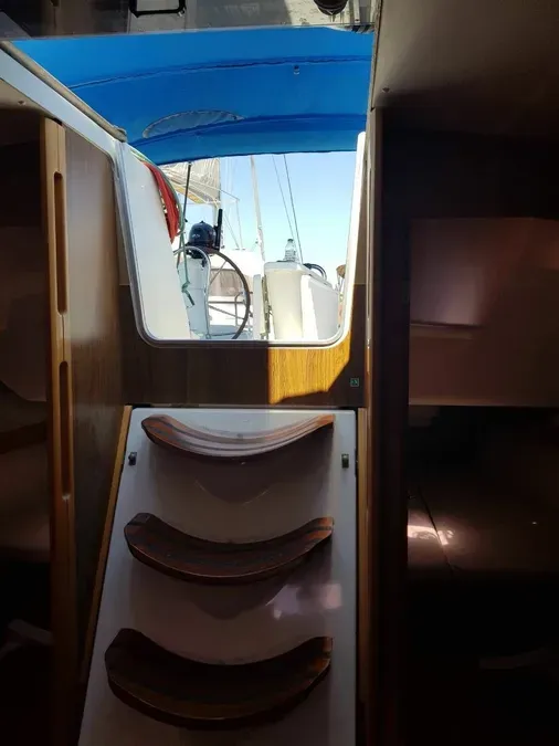 Cockpit of Argonaute, a Jeanneau Sun Odyssey 42 i sailboat at Municipal Unit of Lefkada, Greece