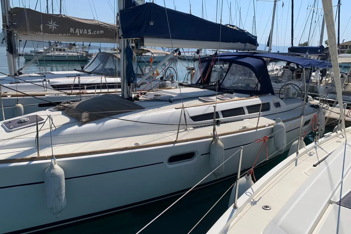 Exterior view of Argonaute, a Jeanneau Sun Odyssey 42 i sailboat at Municipal Unit of Lefkada, Greece