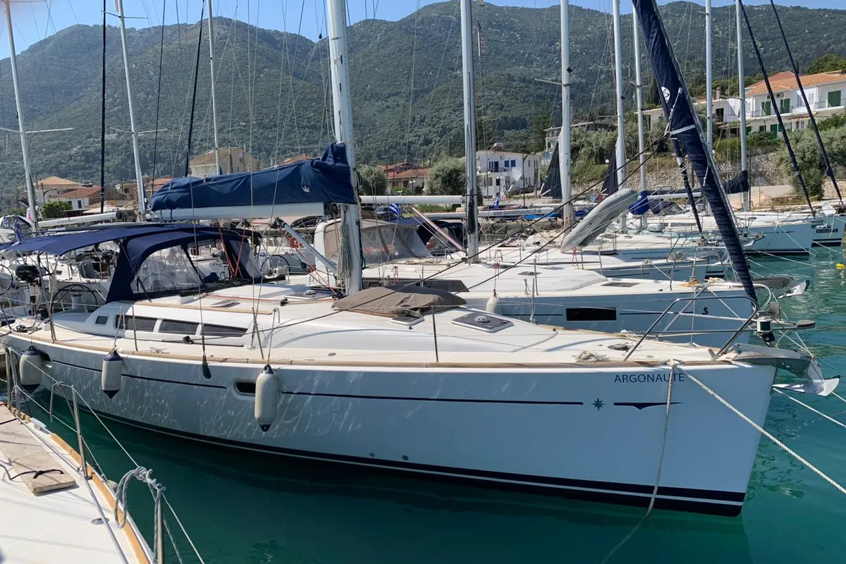 Exterior view of Argonaute, a Jeanneau Sun Odyssey 42 i sailboat at Municipal Unit of Lefkada, Greece