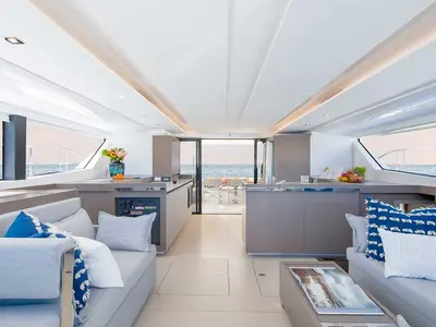Salon of Moorings 464PC Exclusive, a Leopard 46PC catamaran at Central Abaco, Bahamas