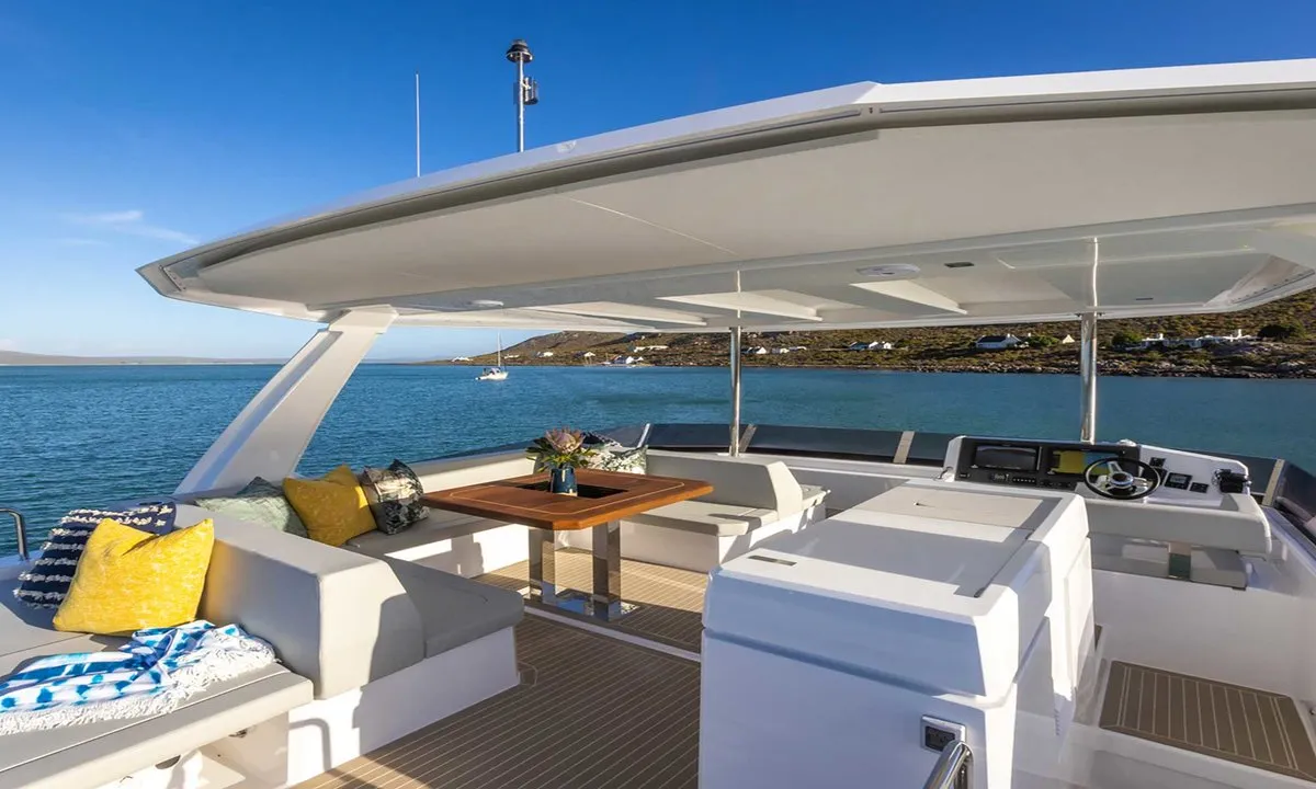 Deck of Moorings 464PC Exclusive, a Leopard 46PC catamaran at Central Abaco, Bahamas