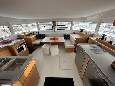 Salon of Enjoy, a Excess 14 catamaran at Nettuno, Italy