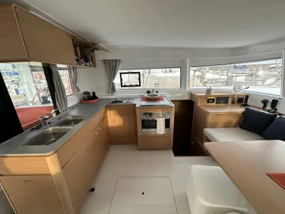 Galley of Enjoy, a Excess 14 catamaran at Nettuno, Italy