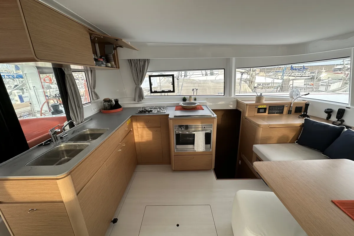 Galley of Enjoy, a Excess 14 catamaran at Nettuno, Italy