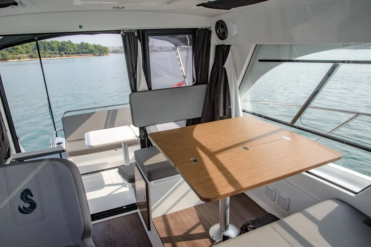 Salon of Beneteau Antares 9 OB, a motorboat at Pula, Croatia