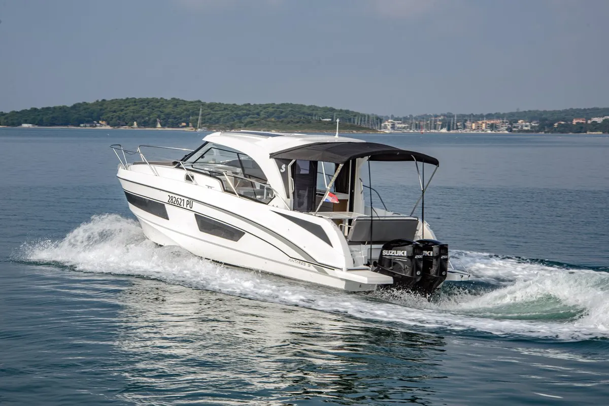 Exterior view of Beneteau Antares 9 OB, a motorboat at Pula, Croatia