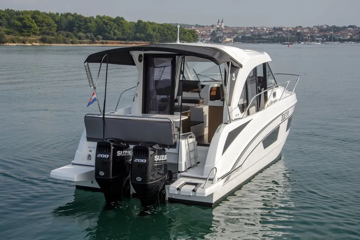 Exterior view of Beneteau Antares 9 OB, a motorboat at Pula, Croatia
