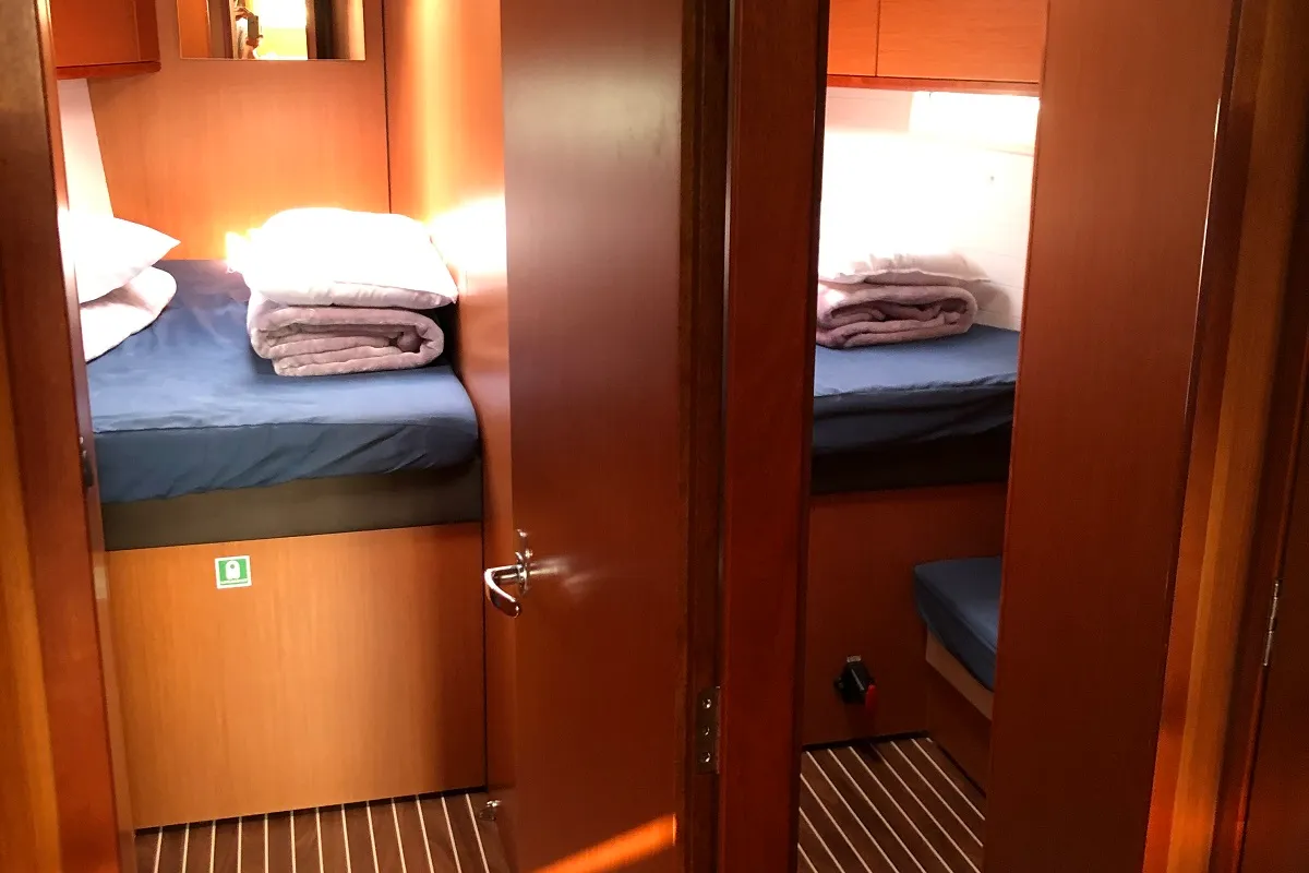 Cabin on Thalassa, a Bavaria Cruiser 51 sailboat at Athens, Greece