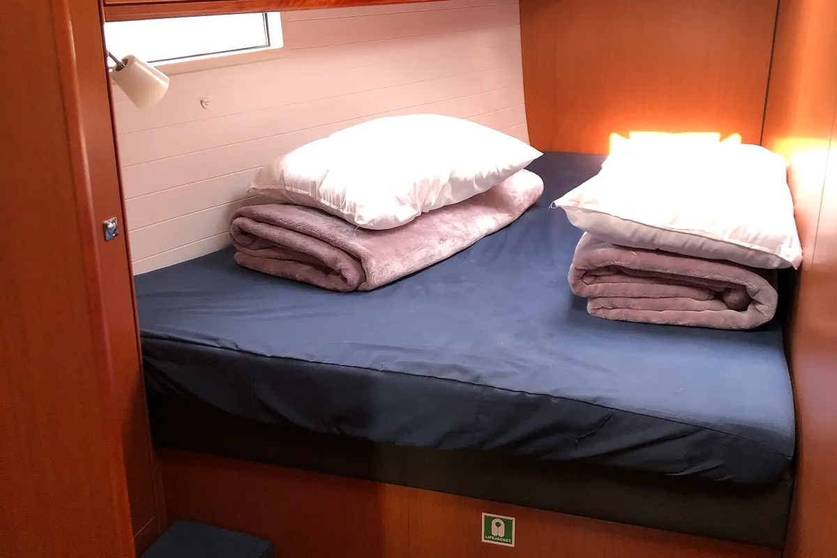 Cabin on Thalassa, a Bavaria Cruiser 51 sailboat at Athens, Greece