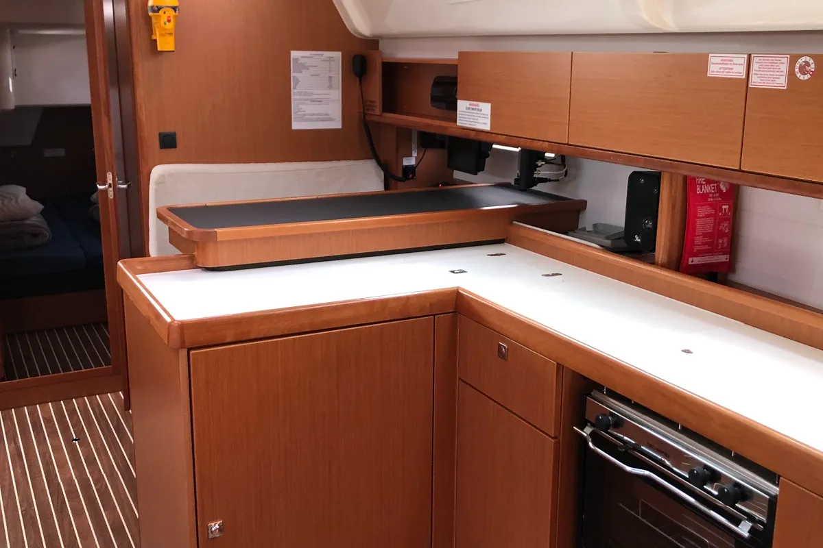 Cabin on Thalassa, a Bavaria Cruiser 51 sailboat at Athens, Greece