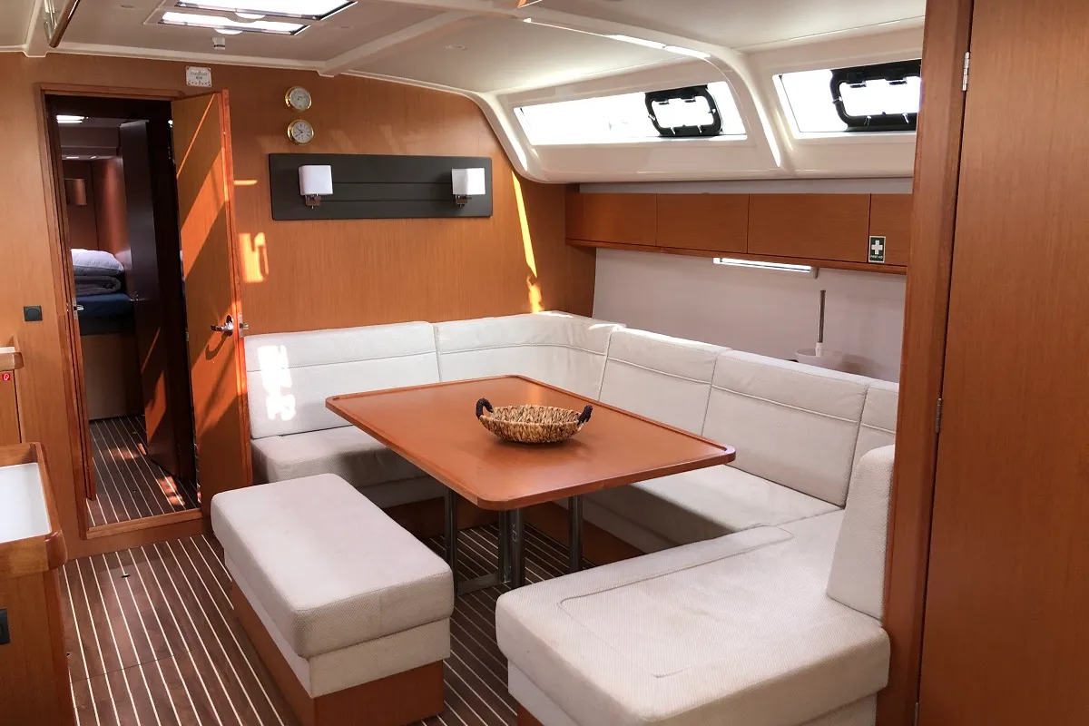 Salon of Thalassa, a Bavaria Cruiser 51 sailboat at Athens, Greece