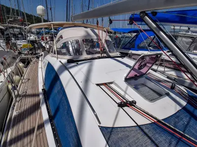 Deck of Eleven, a Jeanneau Sun Odyssey 50DS sailboat at Marmaris, Turkey