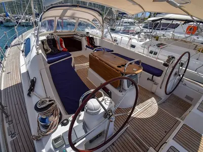 Cockpit of Eleven, a Jeanneau Sun Odyssey 50DS sailboat at Marmaris, Turkey