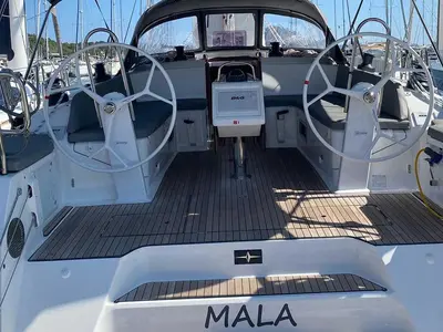 Cockpit of Mala, a Bavaria Cruiser 46 sailboat at Fethiye, Turkey