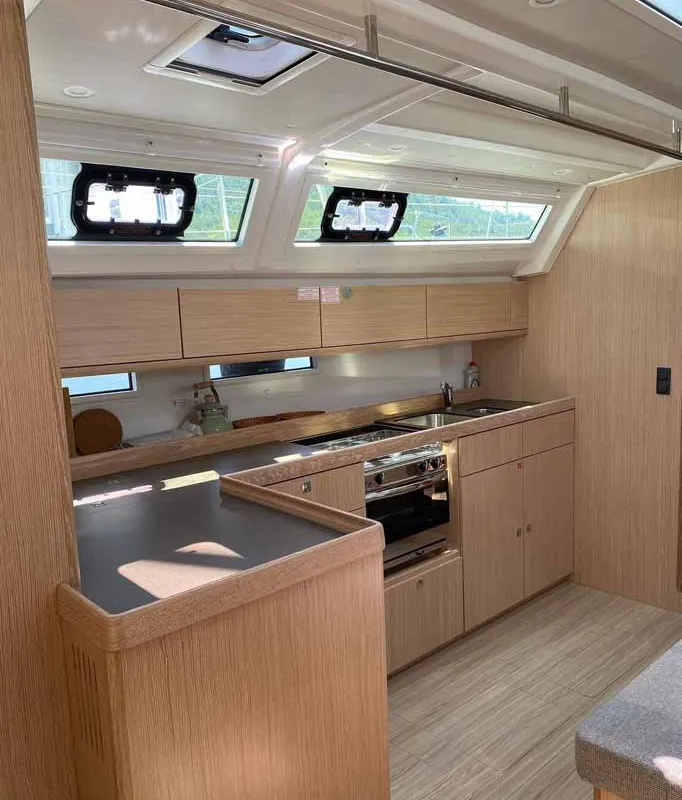 Galley of Mala, a Bavaria Cruiser 46 sailboat at Fethiye, Turkey
