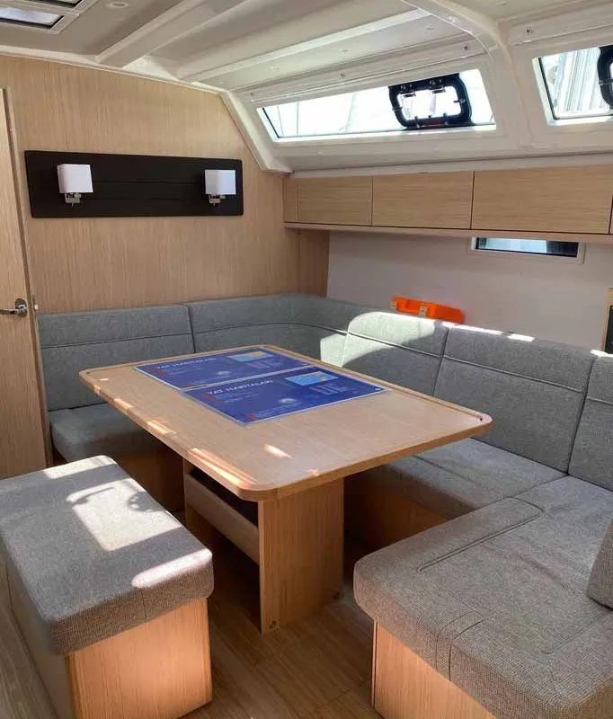 Salon of Mala, a Bavaria Cruiser 46 sailboat at Fethiye, Turkey