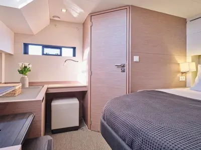 Alena, a Fountaine Pajot Power 67 catamaran at Athens, Greece