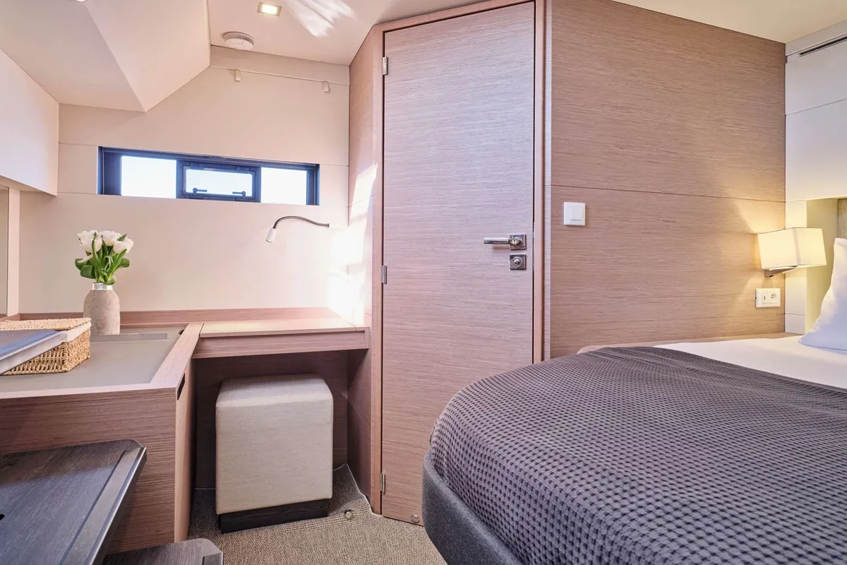 Alena, a Fountaine Pajot Power 67 catamaran at Athens, Greece