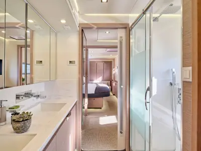 Alena, a Fountaine Pajot Power 67 catamaran at Athens, Greece