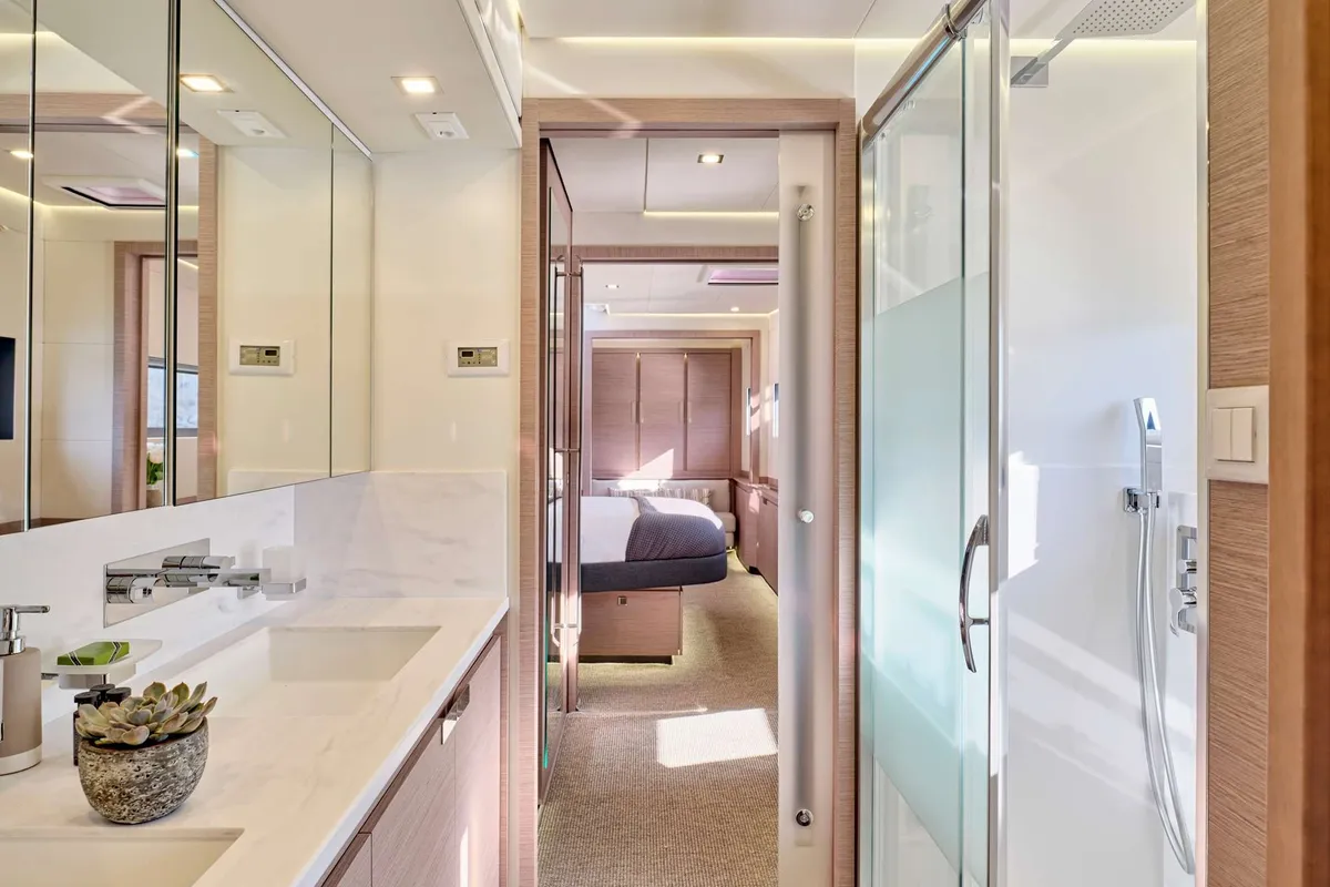 Alena, a Fountaine Pajot Power 67 catamaran at Athens, Greece