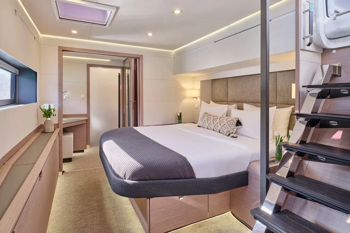 Alena, a Fountaine Pajot Power 67 catamaran at Athens, Greece