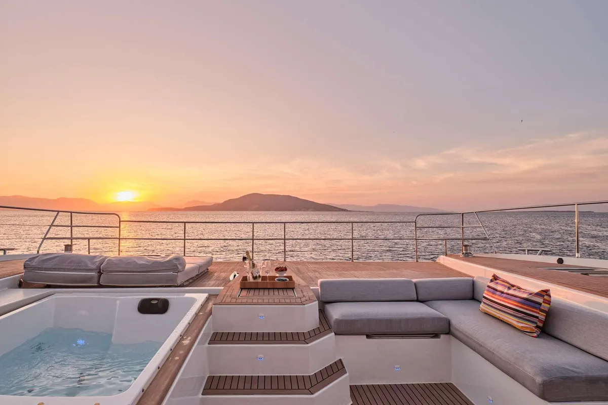 Alena, a Fountaine Pajot Power 67 catamaran at Athens, Greece