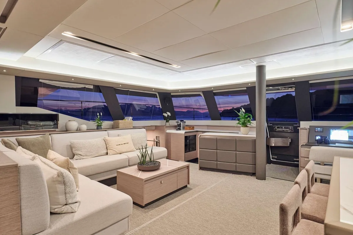 Alena, a Fountaine Pajot Power 67 catamaran at Athens, Greece
