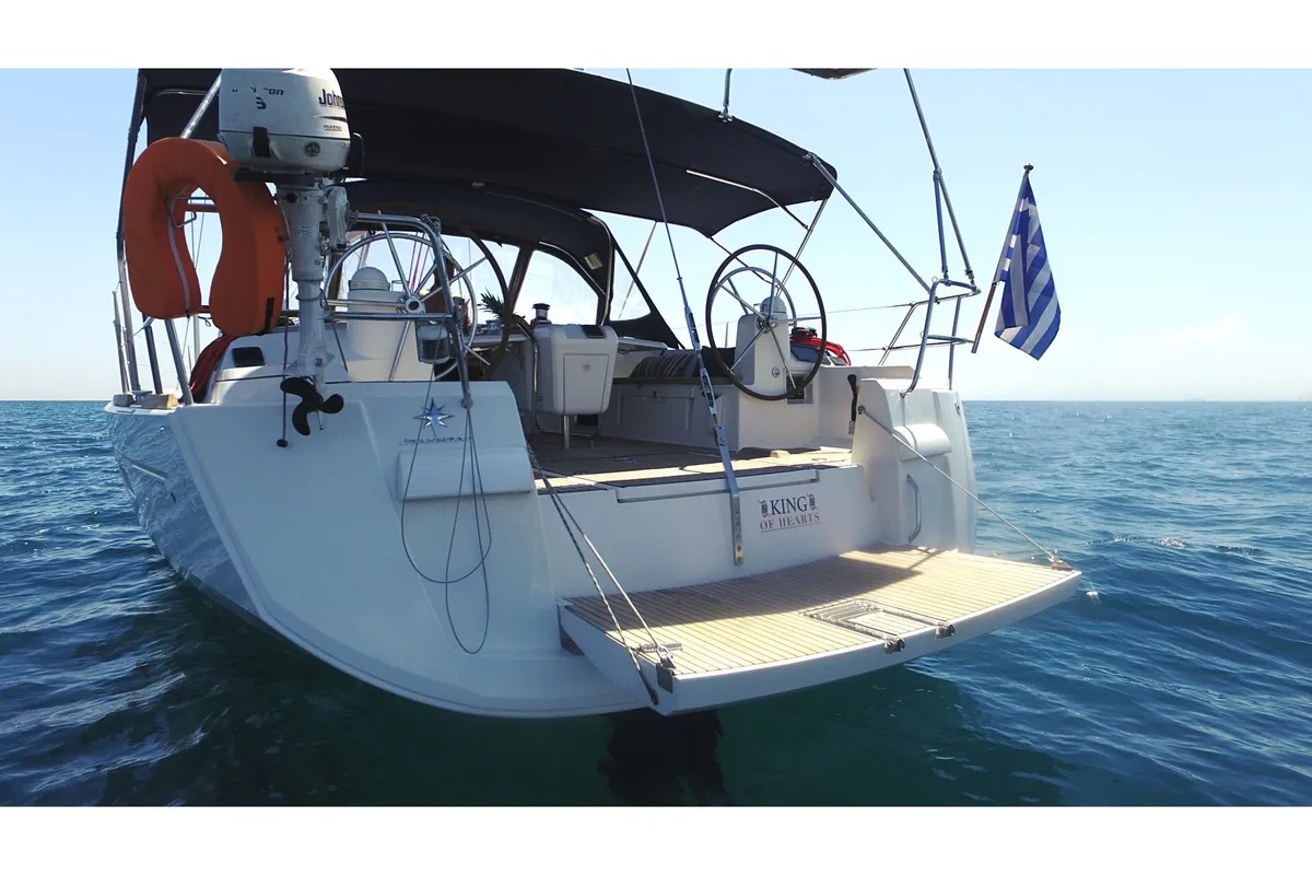 Exterior view of King of hearts - (A/C - Generator - Refit 2022), a Jeanneau Sun Odyssey 509 sailboat at Athens, Greece