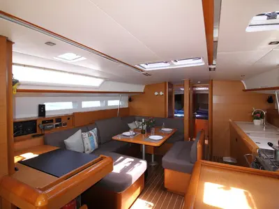 Salon of King of hearts - (A/C - Generator - Refit 2022), a Jeanneau Sun Odyssey 509 sailboat at Athens, Greece