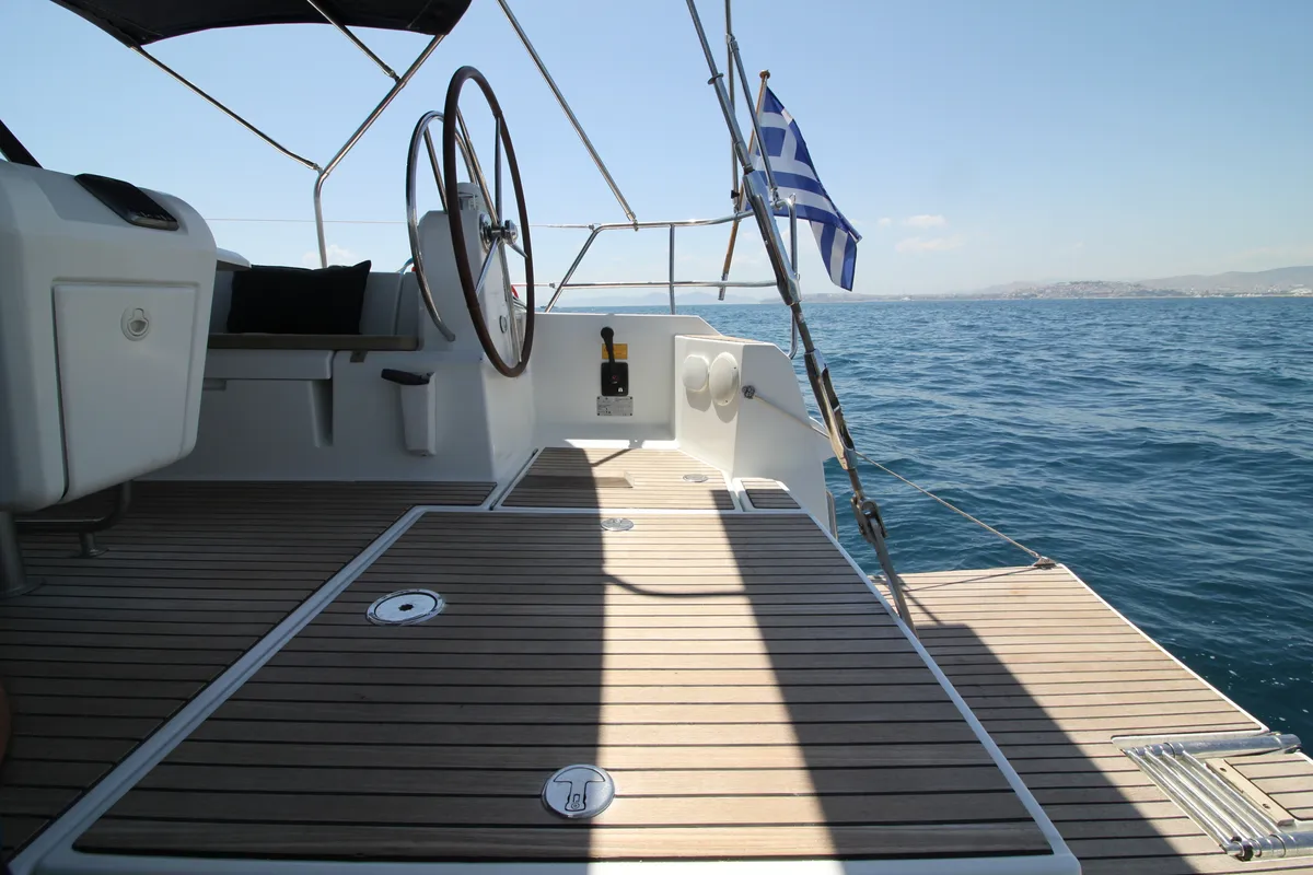 Deck of King of hearts - (A/C - Generator - Refit 2022), a Jeanneau Sun Odyssey 509 sailboat at Athens, Greece