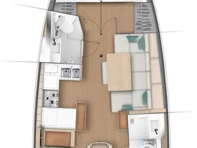 Floor plan of Gojiberry, a Jeanneau Sun Odyssey 440 sailboat at Parikia, Greece
