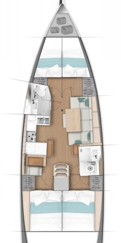 Floor plan of Gojiberry, a Jeanneau Sun Odyssey 440 sailboat at Parikia, Greece