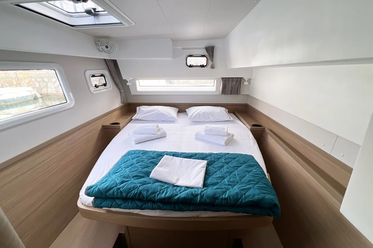 Cabin on Amaryllis, a Lagoon 42 catamaran at Athens, Greece
