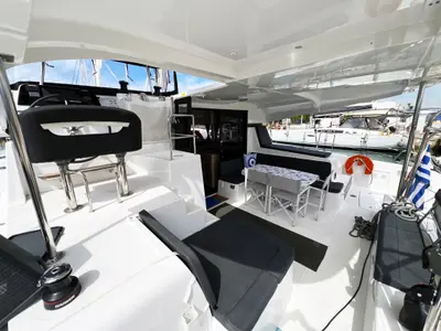 Deck of Amaryllis, a Lagoon 42 catamaran at Athens, Greece