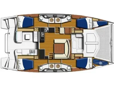Floor plan of Seas The Day, a Leopard 48 catamaran at Murdeira, Cape Verde