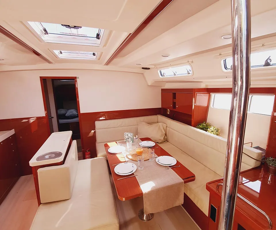 Salon of Skyline, a Hanse 505 sailboat at Punat, Croatia