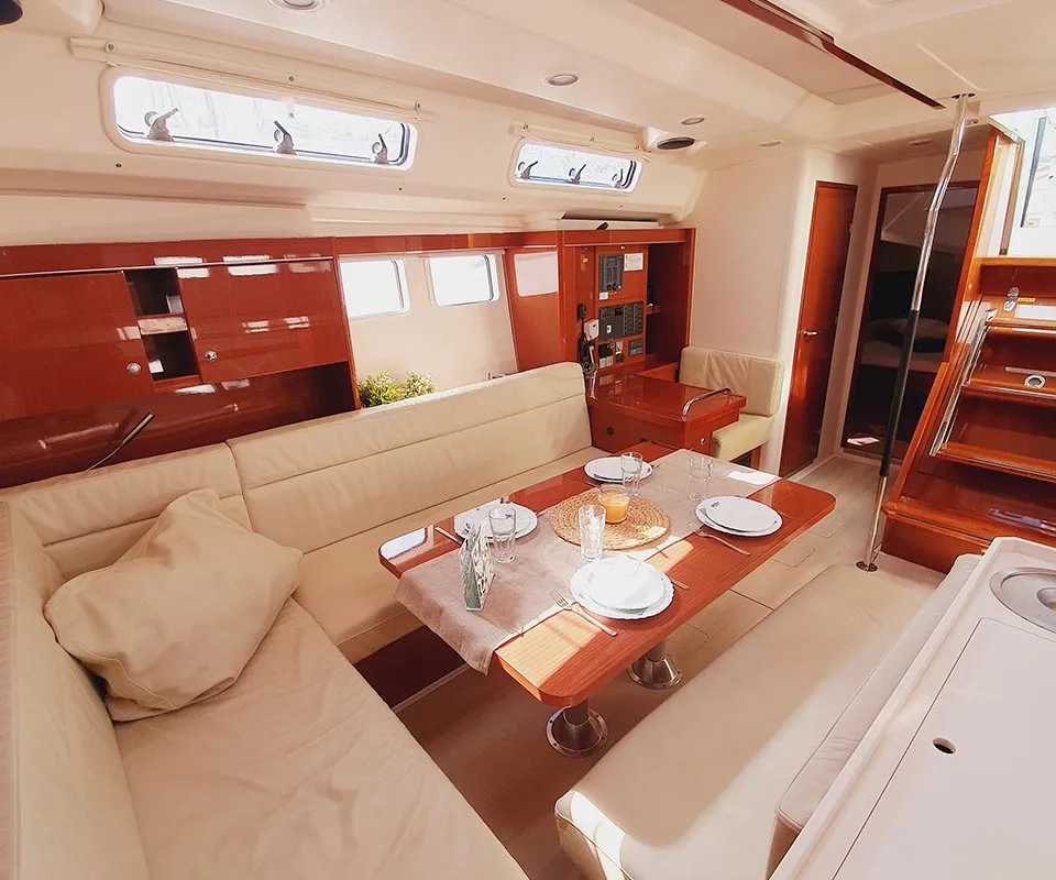 Salon of Skyline, a Hanse 505 sailboat at Punat, Croatia