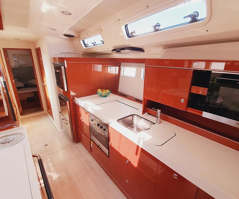 Galley of Skyline, a Hanse 505 sailboat at Punat, Croatia