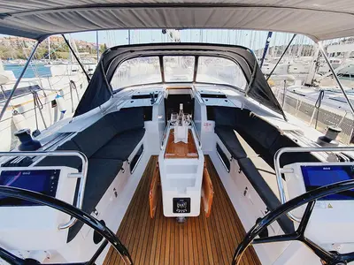 Cockpit of Skyline, a Hanse 505 sailboat at Punat, Croatia