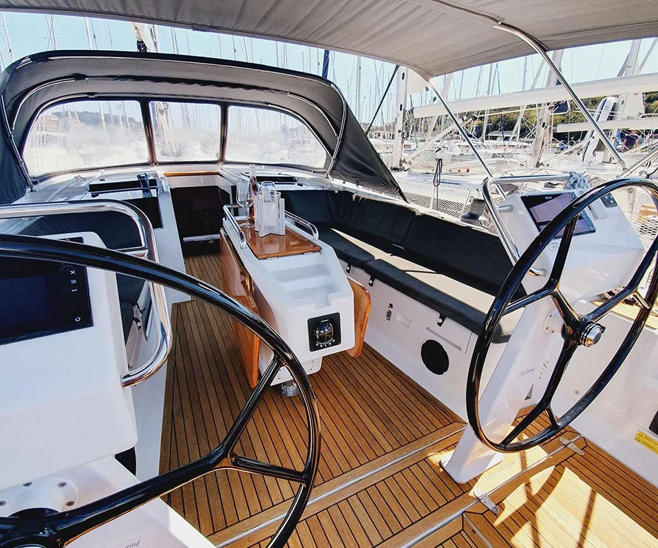 Cockpit of Skyline, a Hanse 505 sailboat at Punat, Croatia